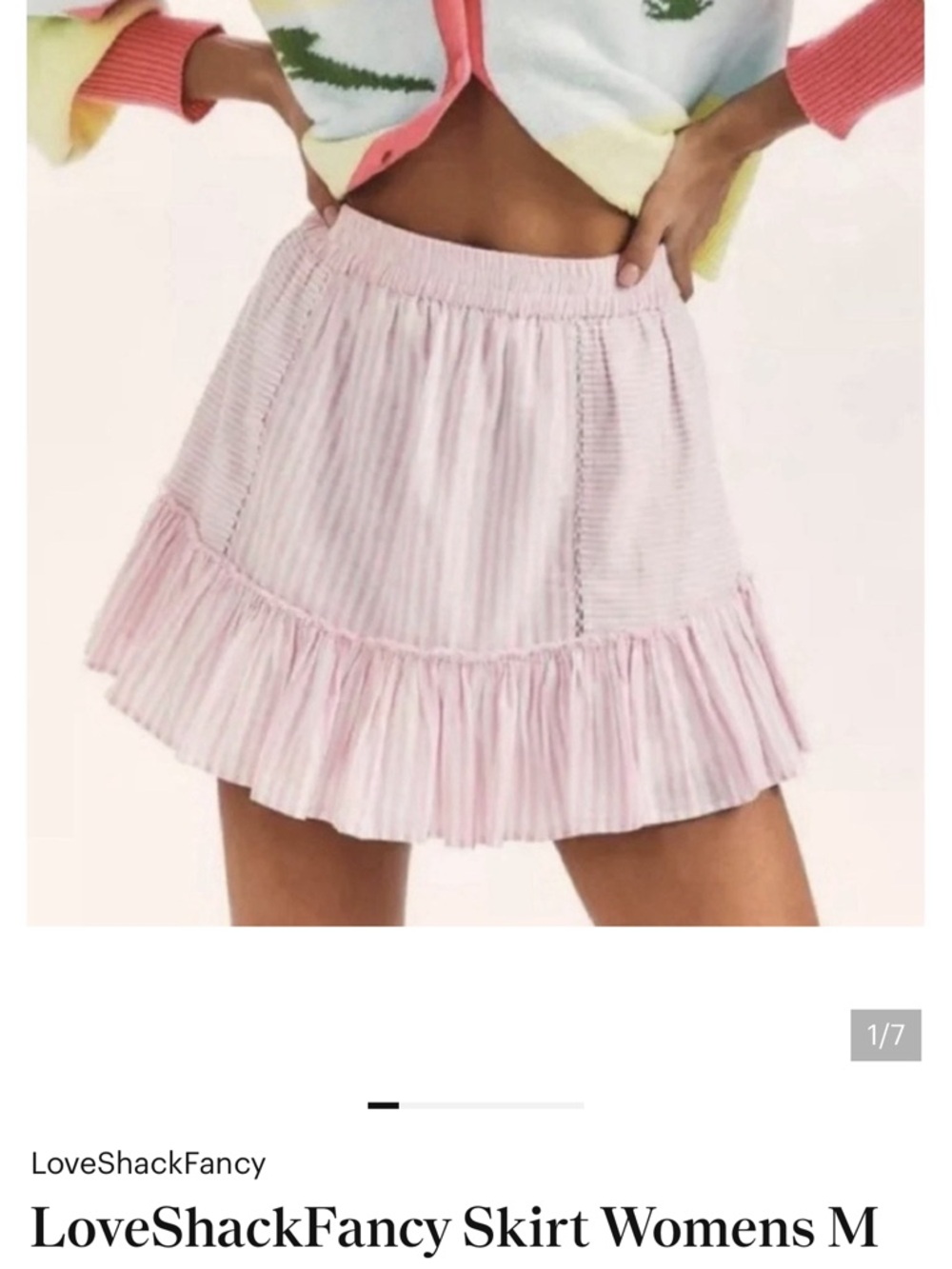 LoveShackFancy Pale Pink Pleated Ruffle Mini Skirt